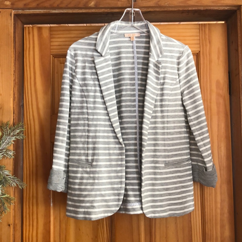 Grey and white striped blazer
